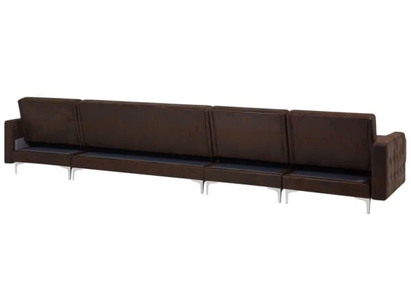 Sofa Chaiselong Brun Kunstlæder med Skumfyld og Sølv Krom Metalben 6 personers Moderne U-formet modul Klik Klak Sovefunktion Stueindretning