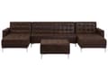 Miniatyrbillede 1 af 11: Sofa Chaiselong Brun Kunstlæder med Skumfyld og Sølv Krom Metalben 5 personers Moderne U-formet modul Fodstøtte Klik Klak Sovefunktion