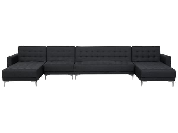 Sofa Chaiselong Grafitgrå Polyester med Skumfyld og Sølv Krom Metalben 6 personers U-formet Moderne Tuftet Klik Klak modul Sovefunktion