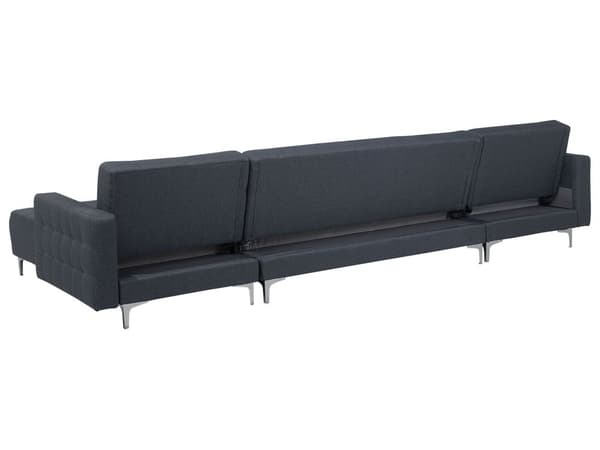 Sofa Chaiselong Mørkegrå Polyester med Skumfyld og Sølv Krom Metalben 5 personers U-formet Moderne modul Klik Klak Sovefunktion Stueindretning