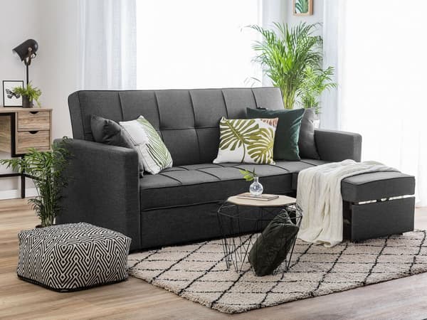 Sovesofa Mørkegrå Polyester 3 Personers Udtræksseng på Hjul Sovefunktion Quiltet Ryglæn Moderne Sofaseng Stue Indretning Klassisk Tilbehør