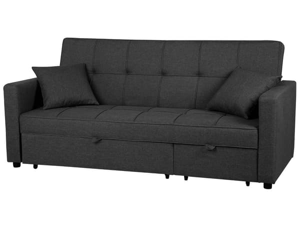 Sovesofa Mørkegrå Polyester 3 Personers Udtræksseng på Hjul Sovefunktion Quiltet Ryglæn Moderne Sofaseng Stue Indretning Klassisk Tilbehør
