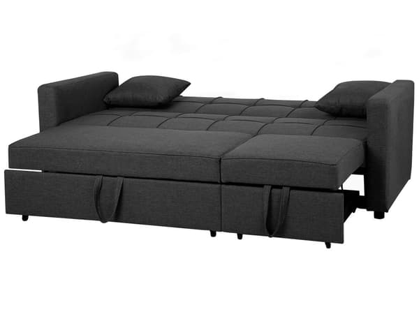 Sovesofa Mørkegrå Polyester 3 Personers Udtræksseng på Hjul Sovefunktion Quiltet Ryglæn Moderne Sofaseng Stue Indretning Klassisk Tilbehør