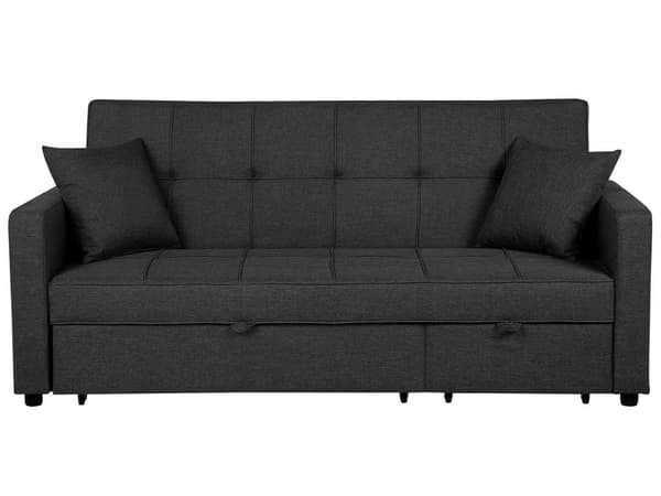 Sovesofa Mørkegrå Polyester 3 Personers Udtræksseng på Hjul Sovefunktion Quiltet Ryglæn Moderne Sofaseng Stue Indretning Klassisk Tilbehør