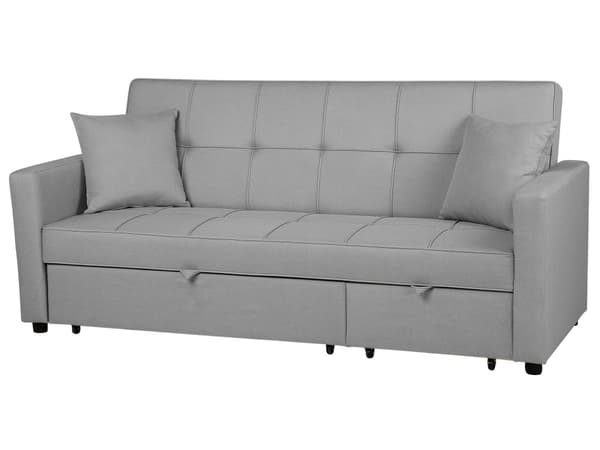 Sovesofa Grå Polyester 3 Personers Udtræksseng på Hjul Sovefunktion Quiltet Ryglæn Moderne Sofaseng Stue Indretning Klassisk Multifunktionel
