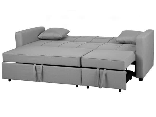 Sovesofa Grå Polyester 3 Personers Udtræksseng på Hjul Sovefunktion Quiltet Ryglæn Moderne Sofaseng Stue Indretning Klassisk Multifunktionel