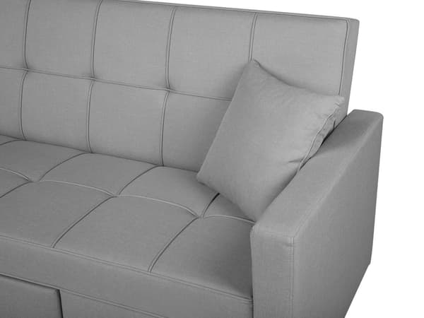 Sovesofa Grå Polyester 3 Personers Udtræksseng på Hjul Sovefunktion Quiltet Ryglæn Moderne Sofaseng Stue Indretning Klassisk Multifunktionel