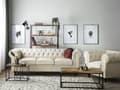 Miniatyrbillede 4 af 11: Chesterfield Sofa Beige Polyester med Skum og Sorte Træben 3 Personers Bredt Tyk Polstret Knap Tuftet Venetiansk Barok stil Stue Indretning