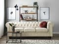 Miniatyrbillede 2 af 11: Chesterfield Sofa Beige Polyester med Skum og Sorte Træben 3 Personers Bredt Tyk Polstret Knap Tuftet Venetiansk Barok stil Stue Indretning