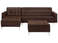 Miniatyrbillede 1 af 11: Hjørnesofa Chaiselong Brun Kunstlæder med Skumfyld og Sølv Krom Metalben 4 personers Moderne L-formet modul Fodstøtte og Sovefunktion