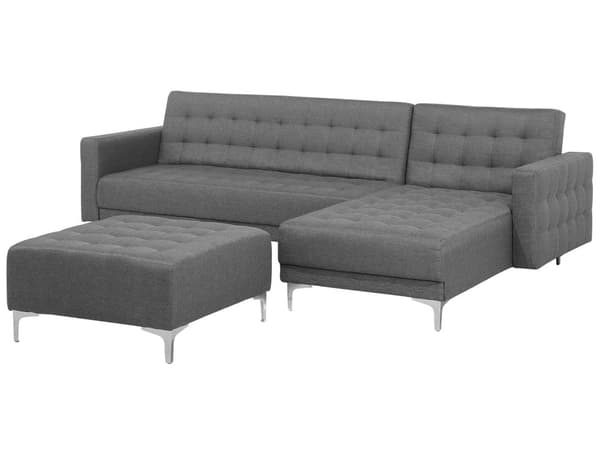Hjørnesofa Grå polyester stof skumfyld 4 personers Moderne L-formet modulær klik klak funktion med fodskammel venstrehånds gæsteseng venlig