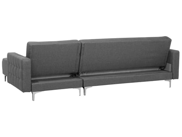 Hjørnesofa Grå polyester stof skumfyld 4 personers Moderne L-formet modulær klik klak funktion med fodskammel venstrehånds gæsteseng venlig