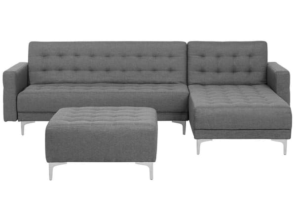 Hjørnesofa Grå polyester stof skumfyld 4 personers Moderne L-formet modulær klik klak funktion med fodskammel venstrehånds gæsteseng venlig