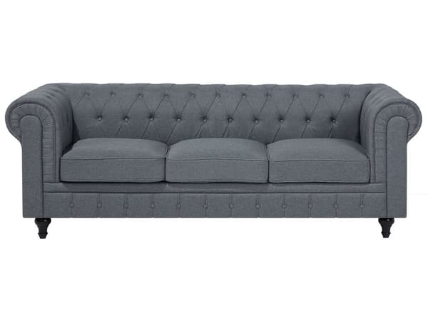 Chesterfield Hjørnesofa Grå Stof med Sorte Træben 6 Personers Bredt Tyk Polstret Knap Tuftet Venetiansk Barok stil Stue Moderne Dekoration