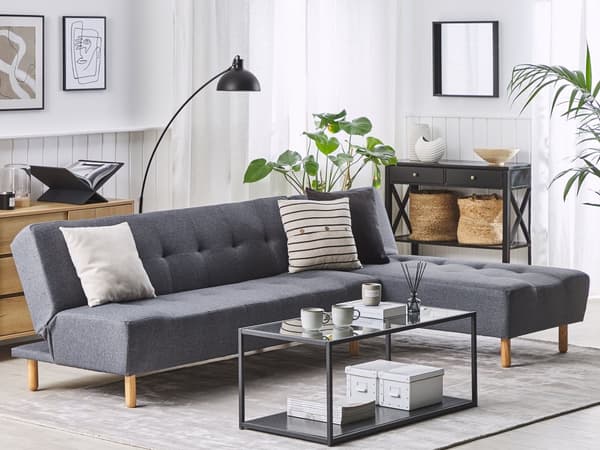 Sovesofa med Chaiselong Grå 4 Personers Sofa L Formet Dyb Sofaseng Siddemøbel Blød Stofsofa Design Hjørnesovesofa