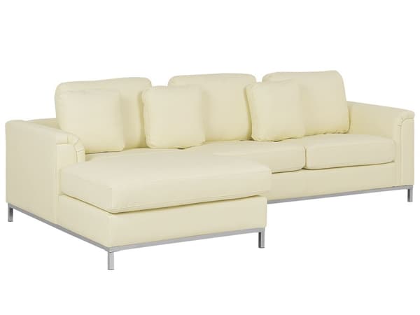 Hjørnesofa Beige Læderpolstret L-Formet Højrehåndsorientering