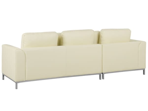 Hjørnesofa Beige Læderpolstret L-Formet Højrehåndsorientering