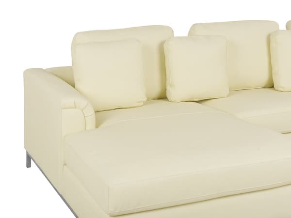 Hjørnesofa Beige Læderpolstret L-Formet Højrehåndsorientering