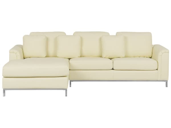 Hjørnesofa Beige Læderpolstret L-Formet Højrehåndsorientering