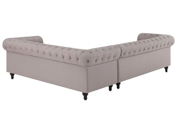 Chesterfield Hjørnesofa Beige Stof med Sorte Træben 6 Personers Bredt Tyk Polstret Knap Tuftet Venetiansk Barok stil Stue Moderne Dekoration