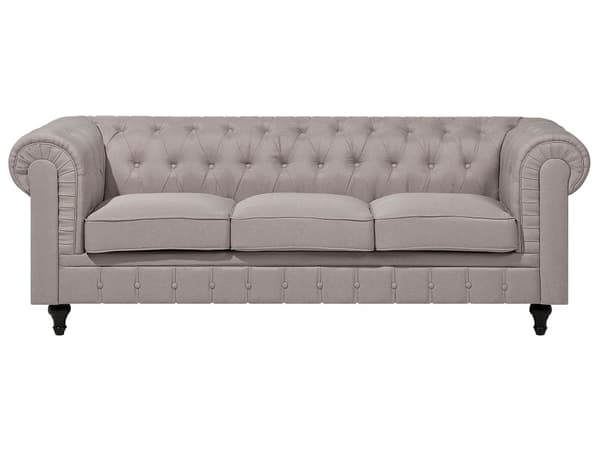 Chesterfield Hjørnesofa Beige Stof med Sorte Træben 6 Personers Bredt Tyk Polstret Knap Tuftet Venetiansk Barok stil Stue Moderne Dekoration