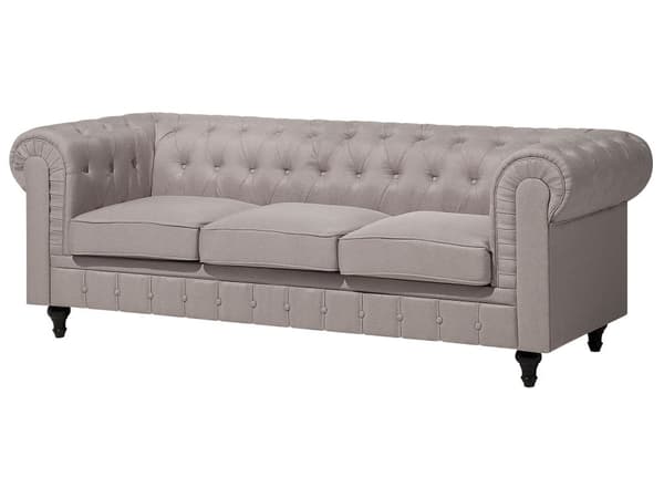 Chesterfield Hjørnesofa Beige Stof med Sorte Træben 6 Personers Bredt Tyk Polstret Knap Tuftet Venetiansk Barok stil Stue Moderne Dekoration