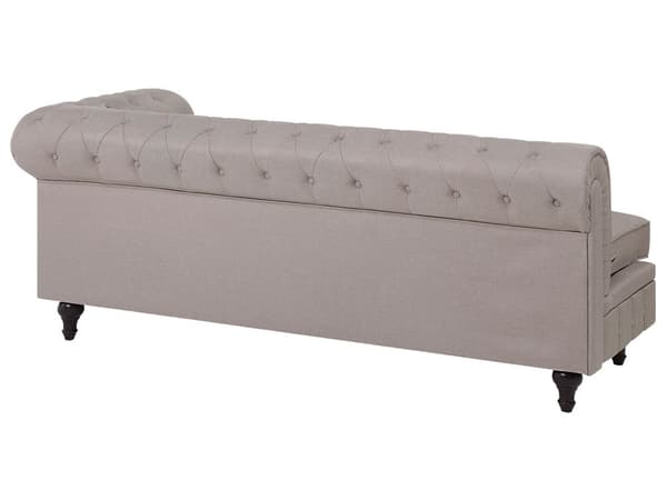 Chesterfield Hjørnesofa Beige Stof med Sorte Træben 6 Personers Bredt Tyk Polstret Knap Tuftet Venetiansk Barok stil Stue Moderne Dekoration