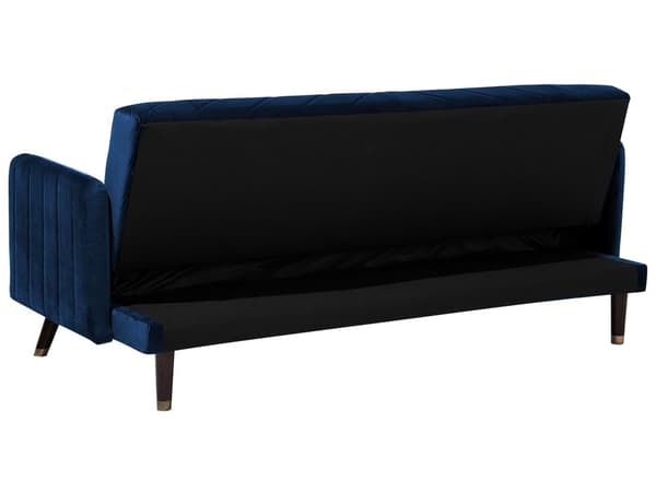 Sovesofa Marineblå Mørkt Træ Velour 3 pers Retro Glam Moderne Design Gummitræ Eukalyptustræ Sofa Stue Indretning Møbel
