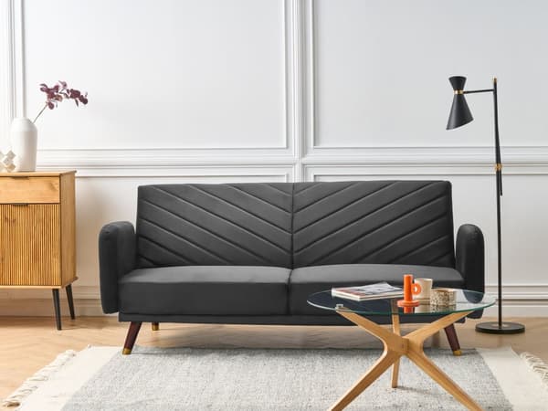Sovesofa Sort Mørkt Træ Velour 3 pers Retro Glam Moderne Design Polyester Gummitræ Eukalyptustræ Fløjl Sofa 3-Personers Stue Indretning Møbel
