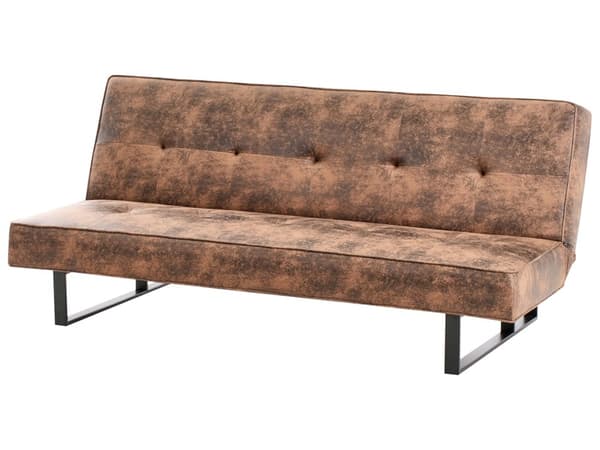 Sovesofa Brun Læder og Sort Metalben 3 Personers Moderne Sofa med Recliner Ligge Position Stue Cabriolet uden Armlæn Minimalistisk Design