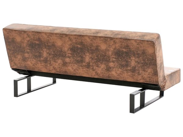 Sovesofa Brun Læder og Sort Metalben 3 Personers Moderne Sofa med Recliner Ligge Position Stue Cabriolet uden Armlæn Minimalistisk Design