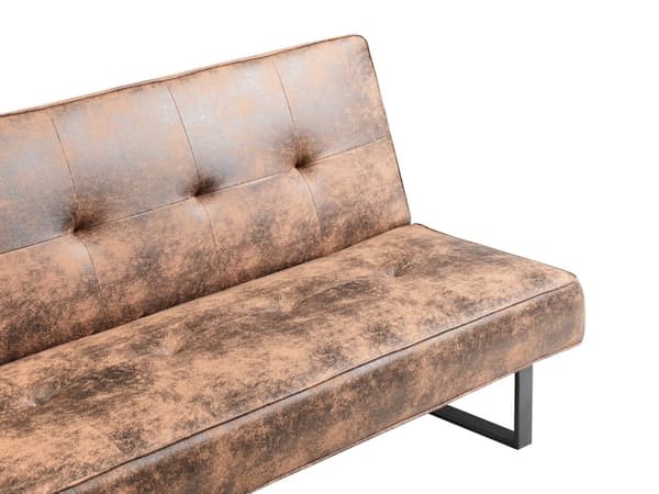 Sovesofa Brun Læder og Sort Metalben 3 Personers Moderne Sofa med Recliner Ligge Position Stue Cabriolet uden Armlæn Minimalistisk Design