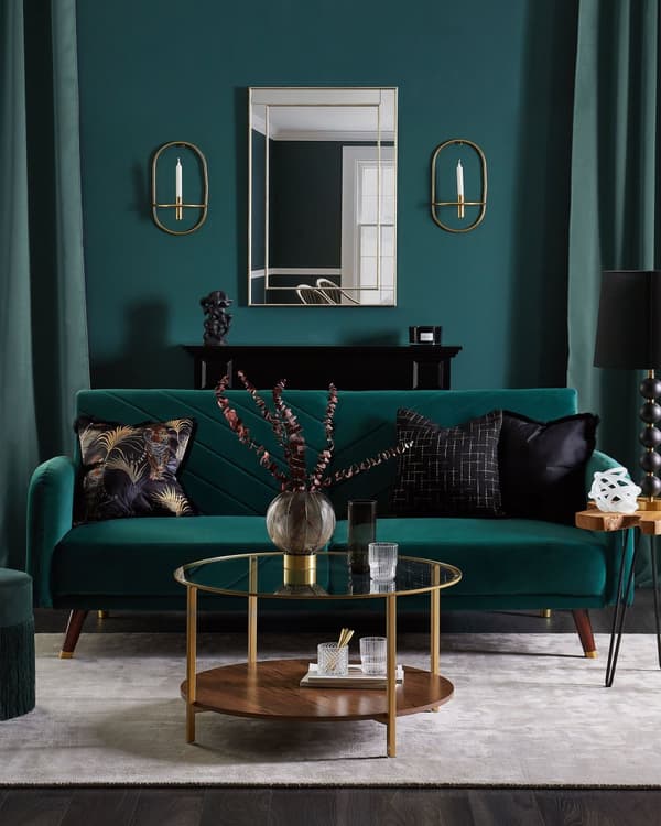 Sovesofa Smaragdgrøn Mørkt Træ Velour 3 pers Retro Glam Moderne Design Polyester Gummitræ Eukalyptustræ Grøn Fløjl Sofa Stue Indretning Møbel