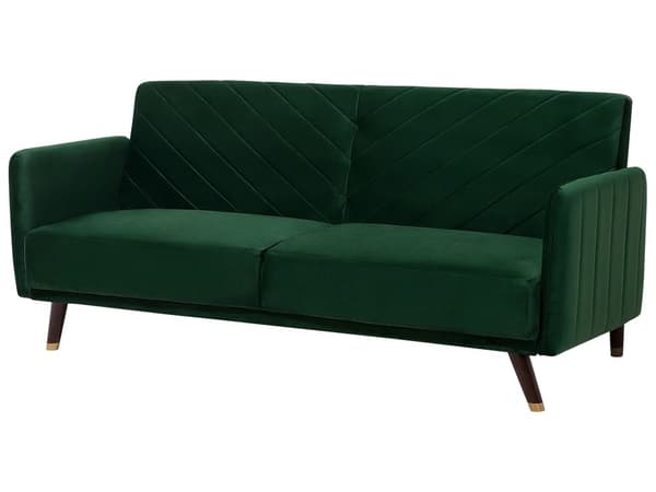 Sovesofa Smaragdgrøn Mørkt Træ Velour 3 pers Retro Glam Moderne Design Polyester Gummitræ Eukalyptustræ Grøn Fløjl Sofa Stue Indretning Møbel