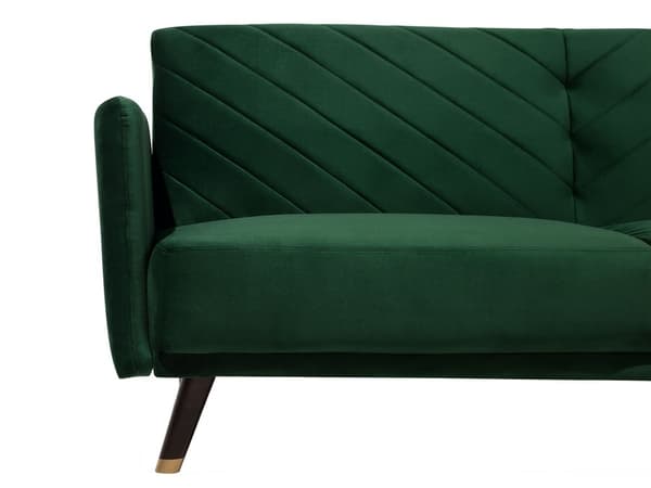 Sovesofa Smaragdgrøn Mørkt Træ Velour 3 pers Retro Glam Moderne Design Polyester Gummitræ Eukalyptustræ Grøn Fløjl Sofa Stue Indretning Møbel
