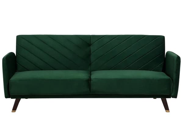 Sovesofa Smaragdgrøn Mørkt Træ Velour 3 pers Retro Glam Moderne Design Polyester Gummitræ Eukalyptustræ Grøn Fløjl Sofa Stue Indretning Møbel