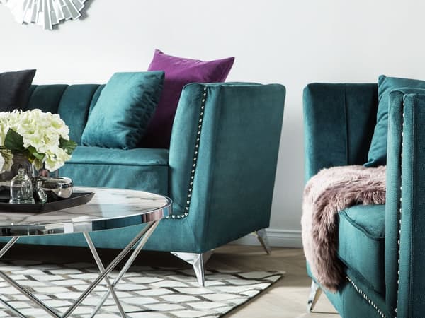 3-personers Blå Veloursofa Sølv Pudebeklædning Glamourøs Stil