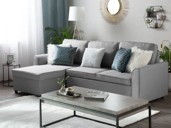 Lysegrå Polstret Hjørnesovesofa Tre Personer Moderne Hjørnesofa til Stuen med Opbevaring i Højre Side