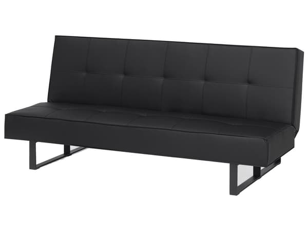 Sovesofa Sort Læder og Metalben 3 Personers Moderne Sofa med Recliner Ligge Position Stue Cabriolet uden Armlæn Minimalistisk Design