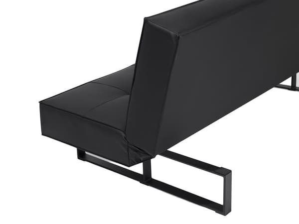 Sovesofa Sort Læder og Metalben 3 Personers Moderne Sofa med Recliner Ligge Position Stue Cabriolet uden Armlæn Minimalistisk Design