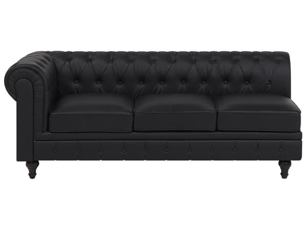 Chesterfield Hjørnesofa Sort Kunstlæder med Sorte Træben 6 Personers Bredt Tyk Polstret Knap Tuftet Venetiansk Barok stil Stue Moderne Dekor