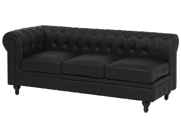 Chesterfield Hjørnesofa Sort Kunstlæder med Sorte Træben 6 Personers Bredt Tyk Polstret Knap Tuftet Venetiansk Barok stil Stue Moderne Dekor