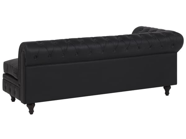 Chesterfield Hjørnesofa Sort Kunstlæder med Sorte Træben 6 Personers Bredt Tyk Polstret Knap Tuftet Venetiansk Barok stil Stue Moderne Dekor