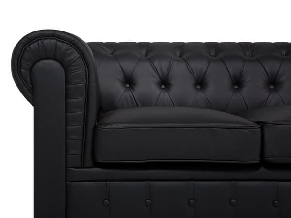 Chesterfield Hjørnesofa Sort Kunstlæder med Sorte Træben 6 Personers Bredt Tyk Polstret Knap Tuftet Venetiansk Barok stil Stue Moderne Dekor