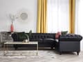 Miniatyrbillede 2 af 11: Chesterfield Hjørnesofa Sort Kunstlæder med Sorte Træben 6 Personers Bredt Tyk Polstret Knap Tuftet Venetiansk Barok stil Stue Moderne Dekor