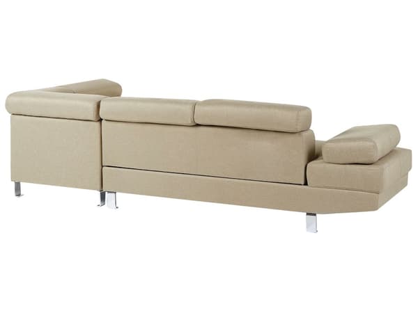 Hjørnesofa Lys Beige Stof L-formet Justerbar Nakkestøtte og Armlæn