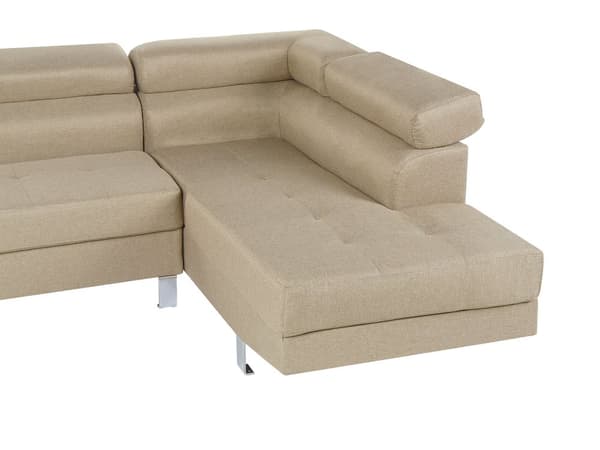 Hjørnesofa Lys Beige Stof L-formet Justerbar Nakkestøtte og Armlæn