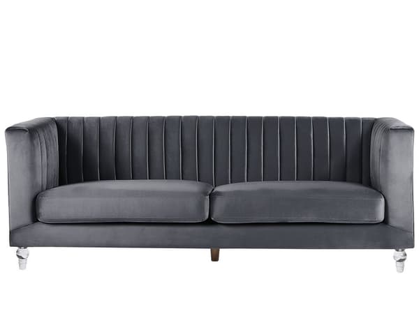 Sofa Mørkegrå Velour Polstret med Transparent Akryl Ben 3 Personers 75 x 204 cm Blød Quiltet Ryglæn Flot Lang Klassisk Design Indretning Stue