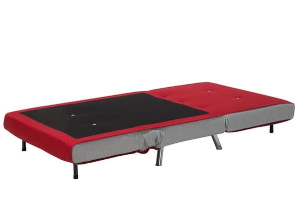 Lænestol Rød Grå Polyester 100 x 87 x 89 cm Enkelt Knap Tuftet Lænestolsseng Fold Ud Sovestol Multifunktionel Sovesofa Gæsteseng Foldemadras