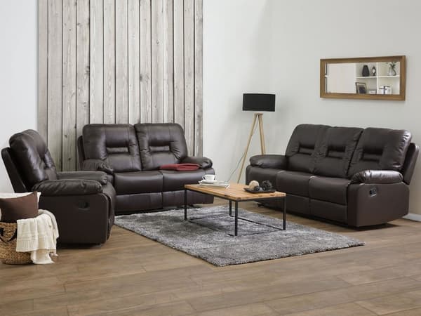 Hvilestol Brun Tykt Polstret Kunstlæder 2 pers 146x101x73 Tv stol Push-Back sovefunktion Manuelt Justerbar Ryg og Fodstøtte Stue Indretning
